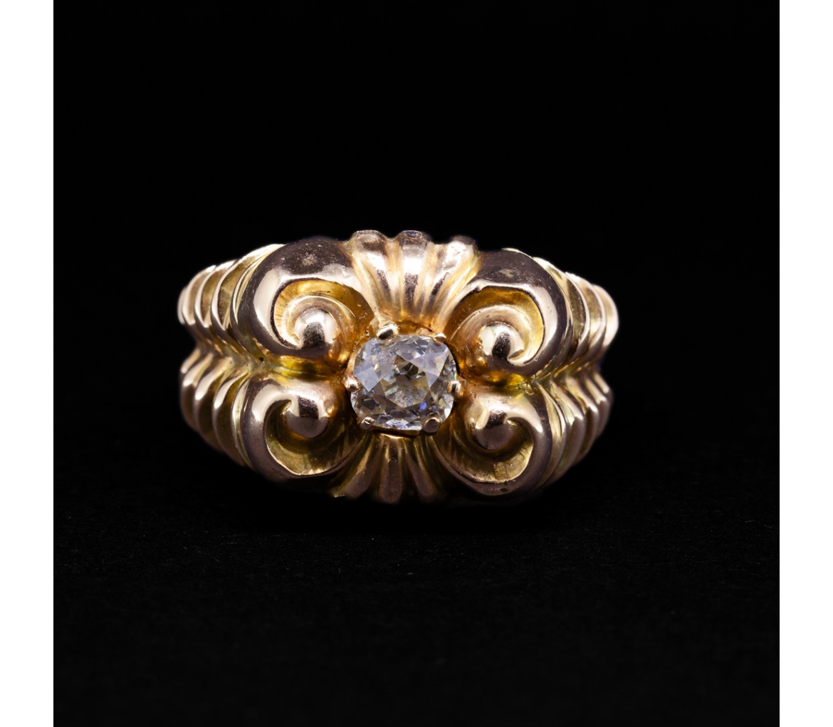 Złoty pierścionek z diamentem w szlifie old mine, vintage - 2