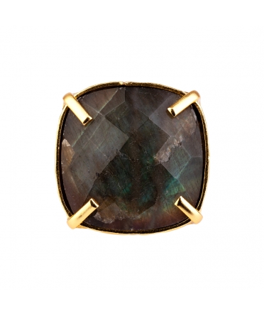 Gold-plated bronze ring with faceted labradorite - 2